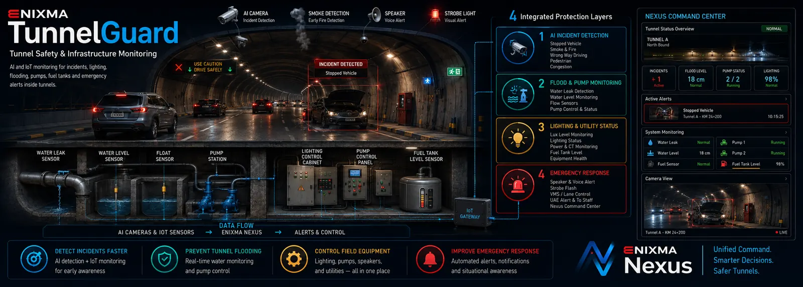 TunnelGuard &mdash; tunnel safety and infrastructure monitoring across four protection layers.